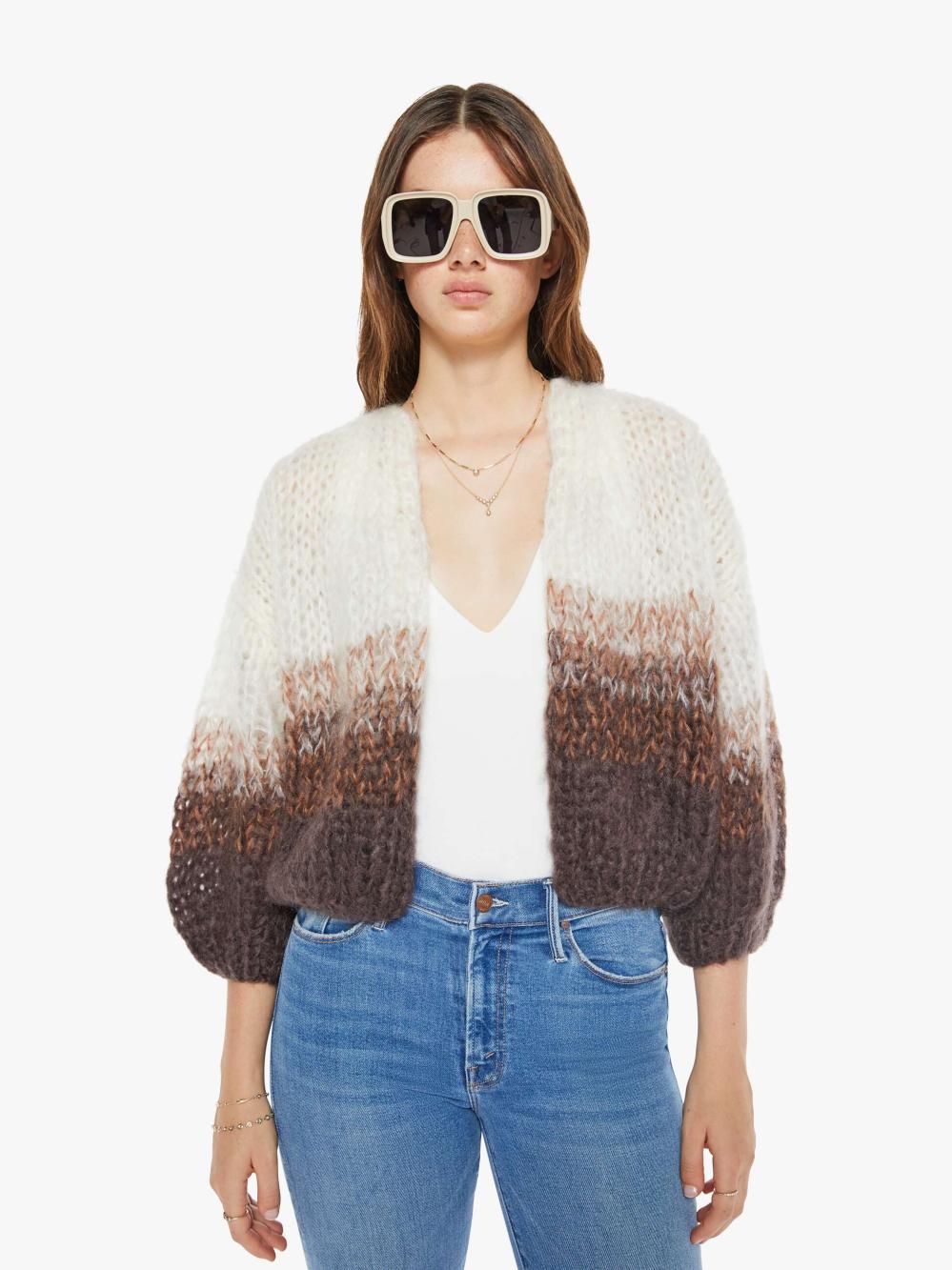 Women Sweaters | Mother Denim Maiami Mohair Bomber Cardigan - Brown Creme