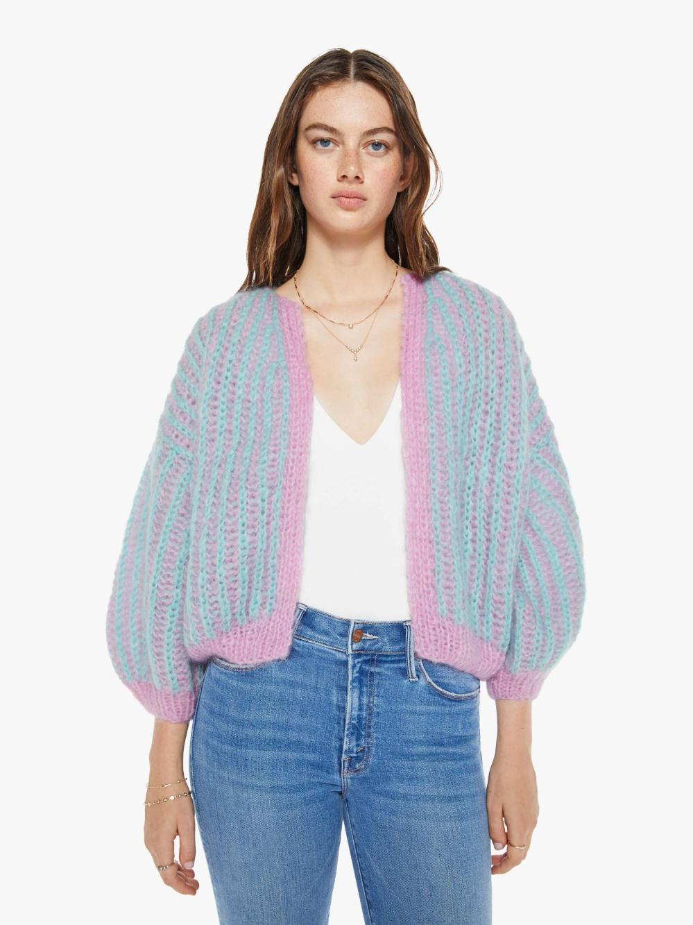 Women Sweaters | Mother Denim Maiami Mohair Brioche Bomber Cardigan - Rose-Mint