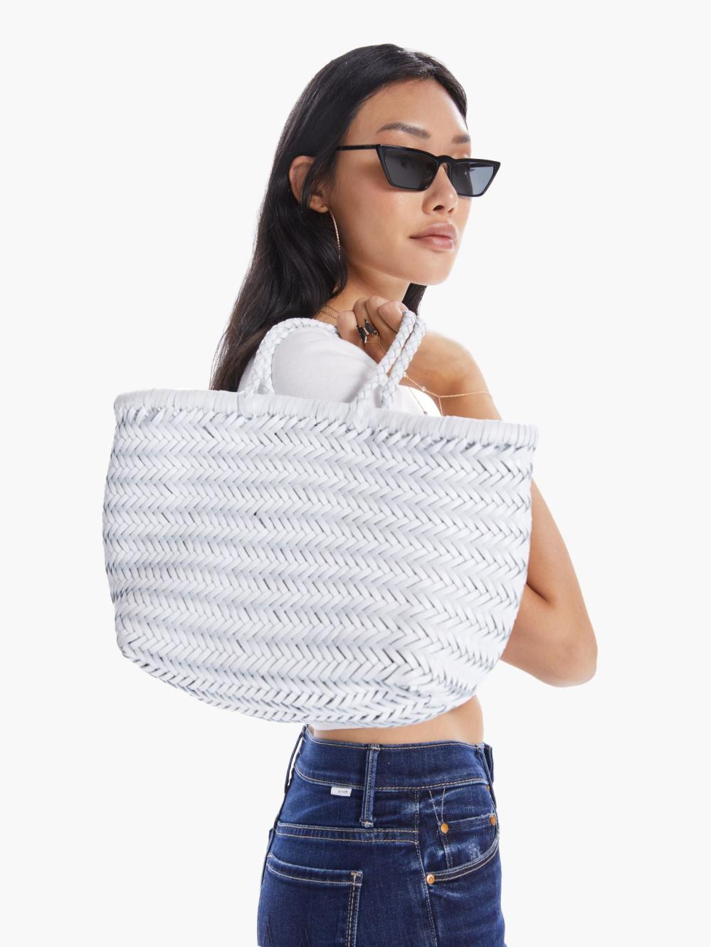 Women Bags | Mother Denim Basket Case Goa Small Leather Tote - White