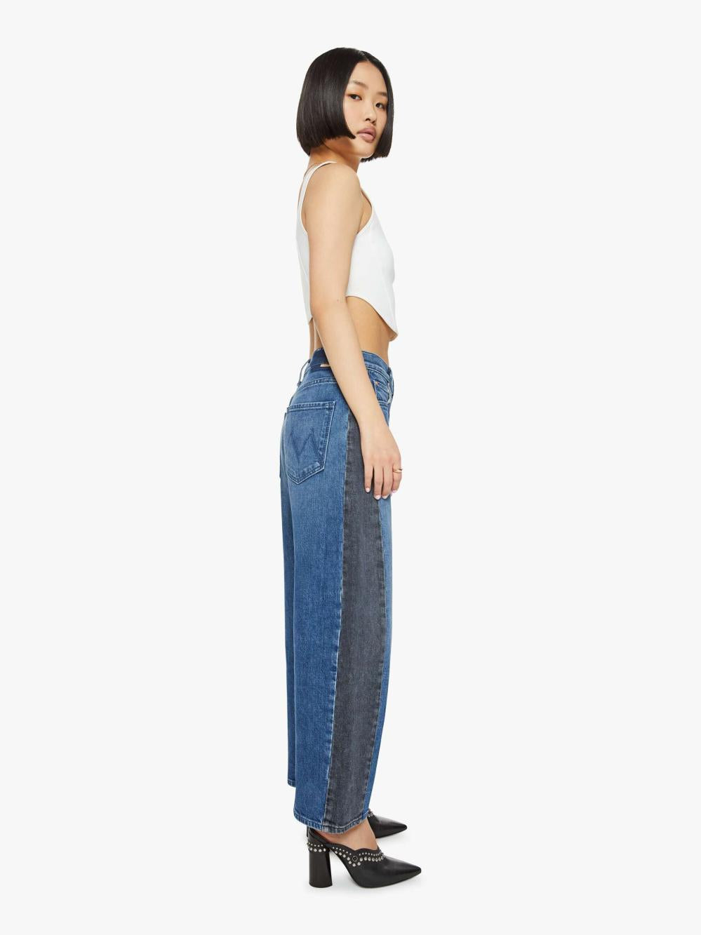 Women Barrel | Mother Denim PETITES The Lil' Half Pipe Flood - Black And Blue