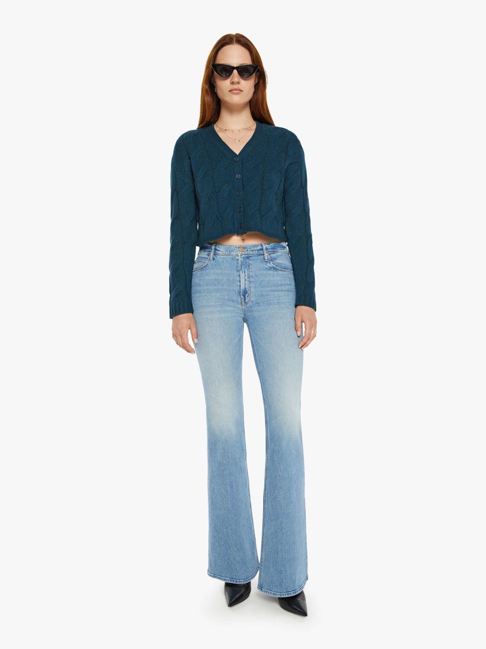 Women Jackets | Mother Denim SABLYN Jolie V-Neck Cropped Cable Cardigan - Compass