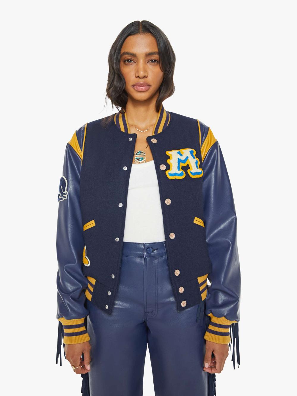 Women Jackets | Mother Denim The Fringe Team Spirit - Varsity Blues