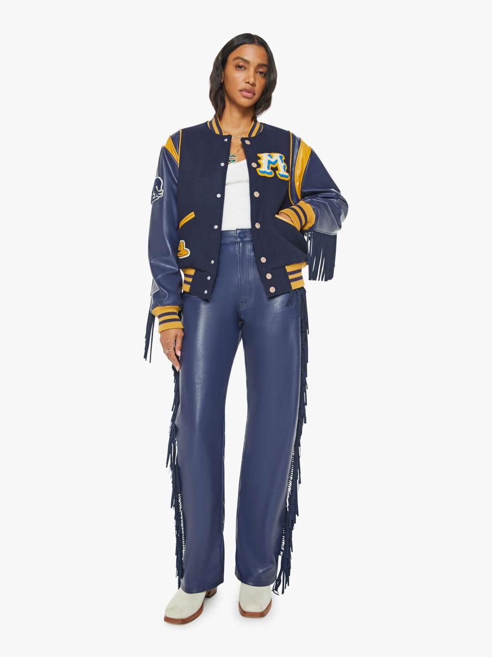 Women Jackets | Mother Denim The Fringe Team Spirit - Varsity Blues