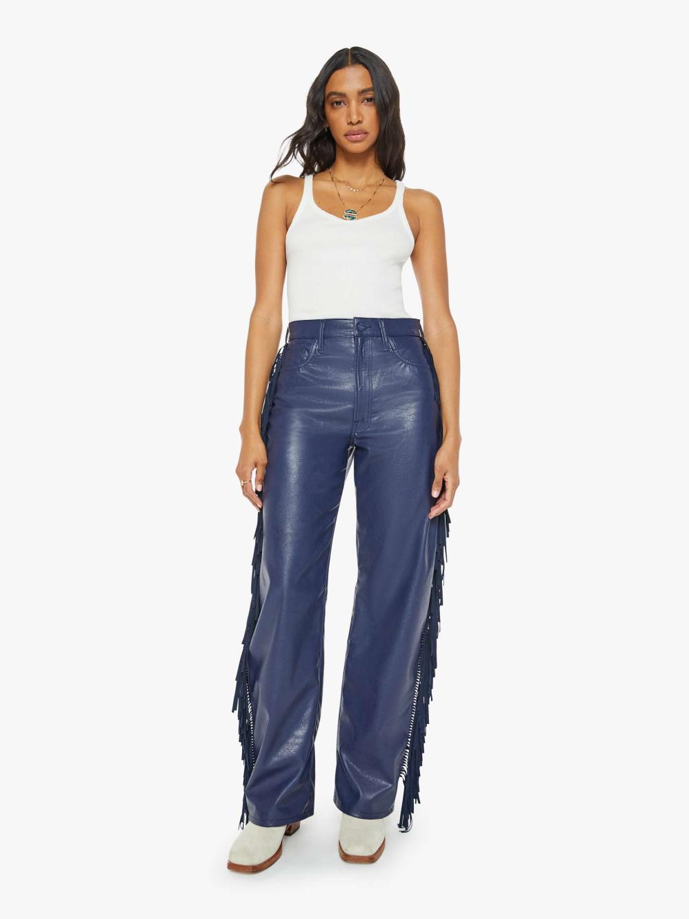 Women Pants | Mother Denim The Fringe Half-Pipe Sneak - Varsity Blues