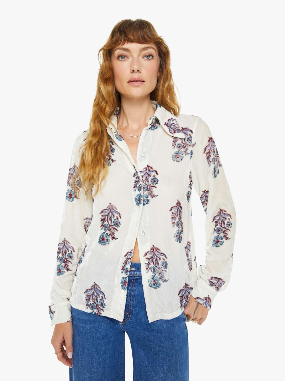 Women Shirts | Mother Denim Alix Of Bohemia Dolly Velvet Shirt - Azure Mirabilis