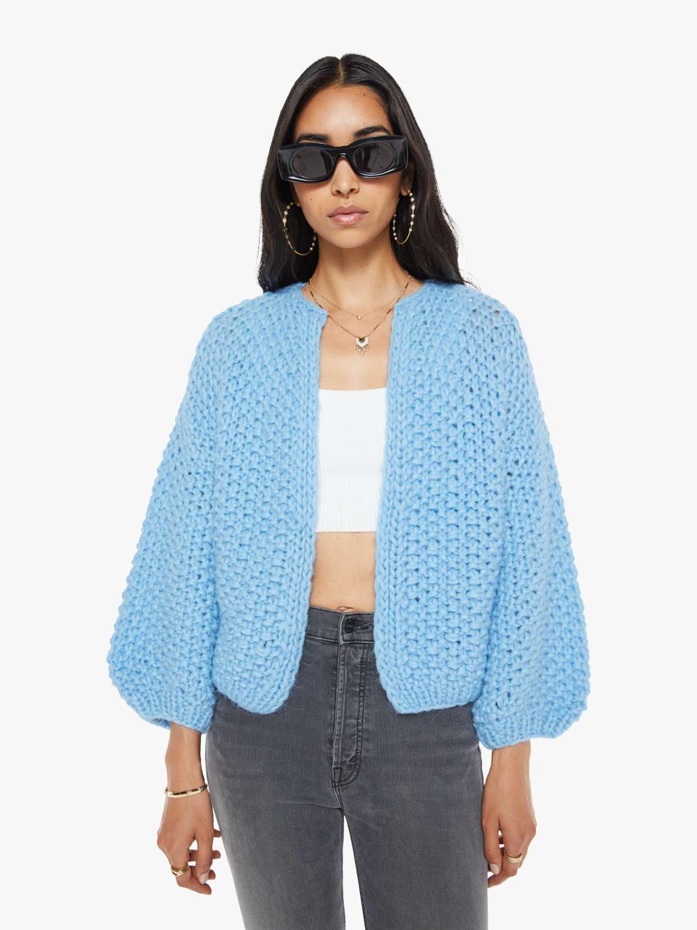 Women Sweaters | Mother Denim Maiami Alpaca Pearl Pattern Bomber Cardigan - Alaskan Blue