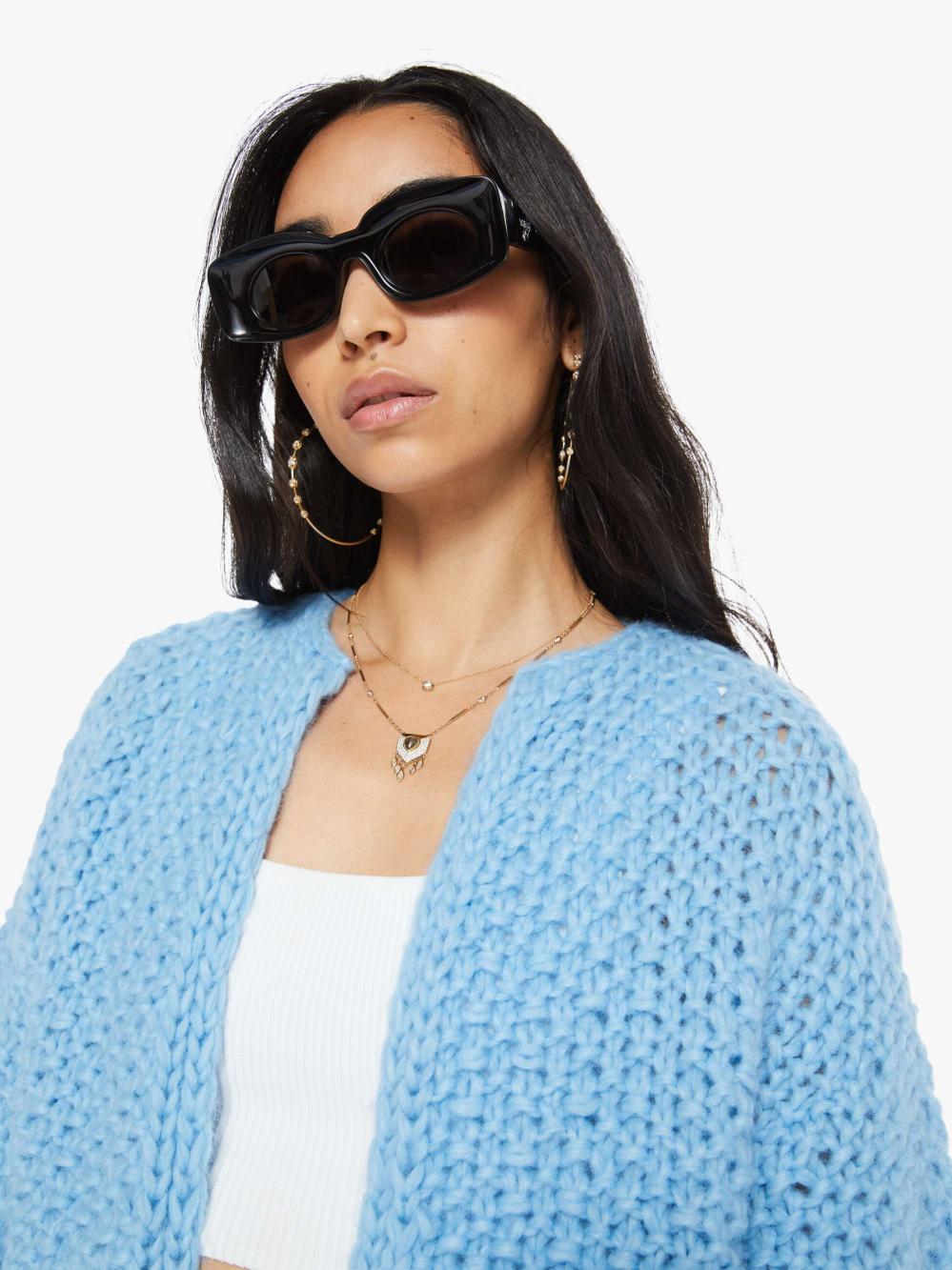Women Sweaters | Mother Denim Maiami Alpaca Pearl Pattern Bomber Cardigan - Alaskan Blue