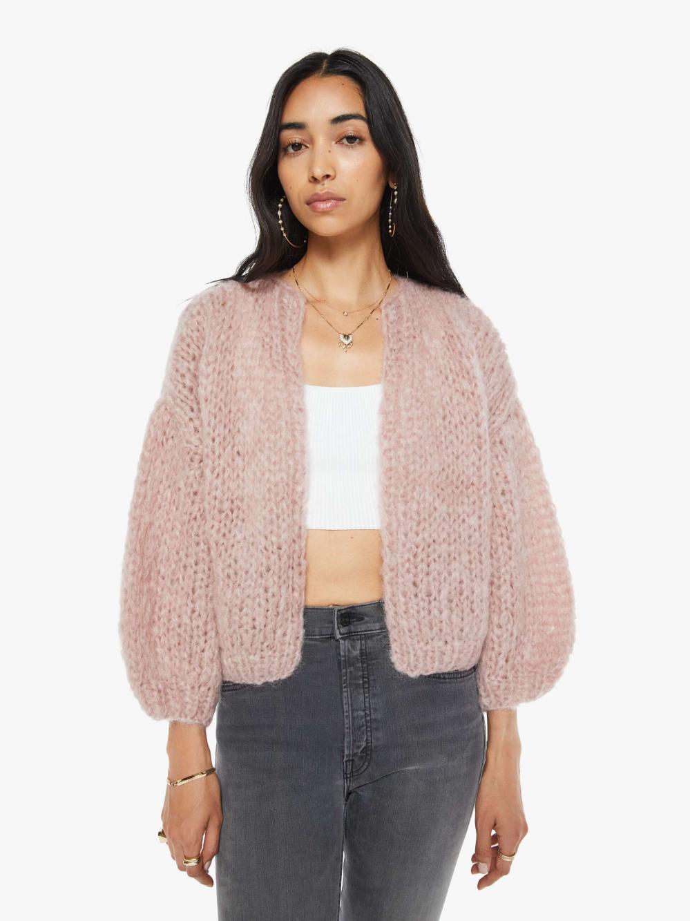 Women Sweaters | Mother Denim Maiami Mohair Bomber Cardigan - Antique Pink