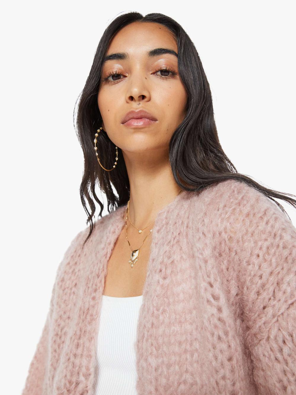 Women Sweaters | Mother Denim Maiami Mohair Bomber Cardigan - Antique Pink