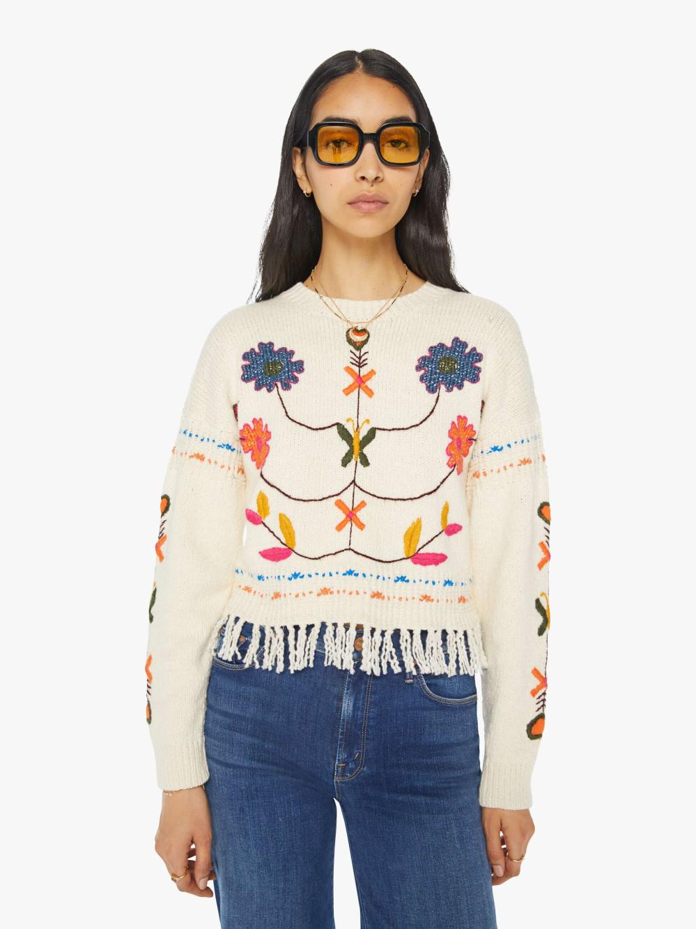 Women Sweaters | Mother Denim The Itsy Jumper Fringe - Little Trinket