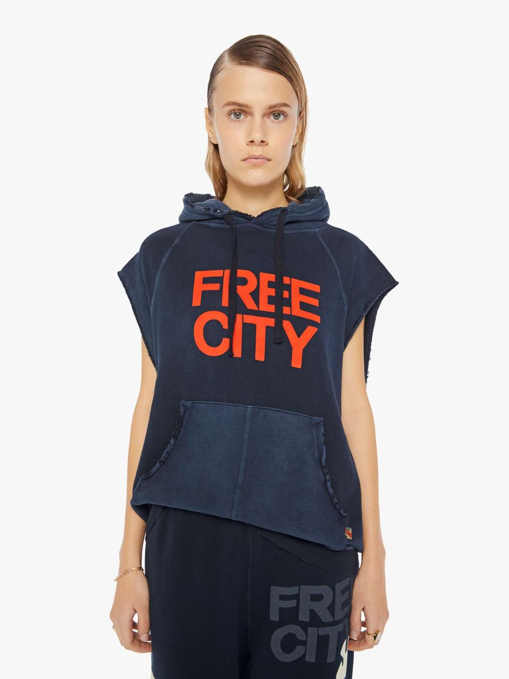 Women Sweatshirts | Mother Denim FREECITY LNL WORDY SUPERYUMM CUTOFF HOODIE SQUIDSINK
