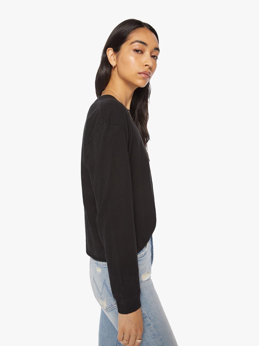 Women Tees / Tanks | Mother Denim THE L/S SLOUCHY CUT OFF BLACK