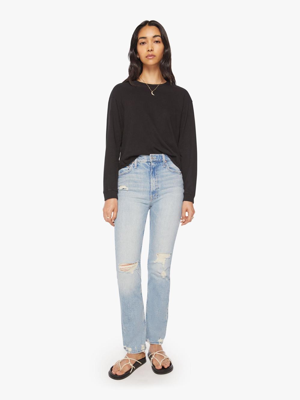 Women Tees / Tanks | Mother Denim THE L/S SLOUCHY CUT OFF BLACK
